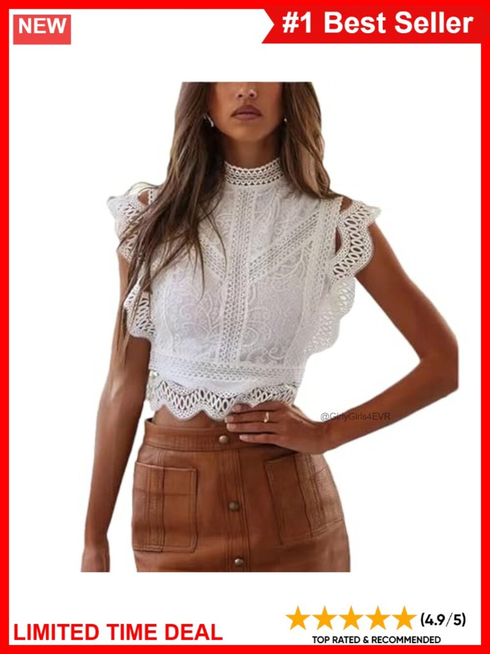 Lace Sleeveless Ruffle Trim Blouse Elegant Summer Shirt Top